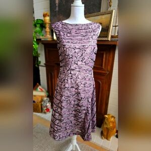 Adrianna Pappell Lavendar and Black Netting Peak a Boo Dress Sz 8
